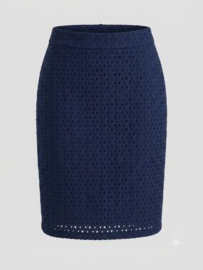 Talbots Navy Blue Eyelet Embroidered Pencil Skirt Size 18 Cotton